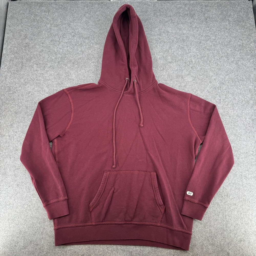 Y2K Abercrombie & Fitch Hoodie Mens Large Solid Burgundy Raw Edge Pullover EUC